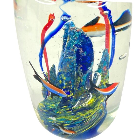 Art Glass Fish Aquarium Paperweight Sculpture Seaweed Coral reef Milano Style 5” - Picture 3 of 9